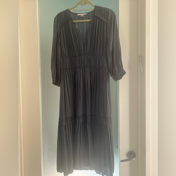 Gerard Darel Dresses & Skirts - Gerard Darel Gray/dark smocked tiered rouched silver dress